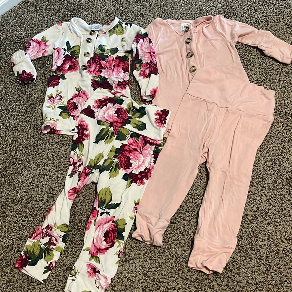 Lou Lou and Company Bundle of 2 Two Piece Tops and Bottoms Sets Floral and Pink